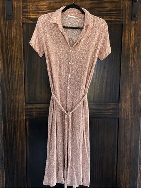 bohme Dusty Rose Button-Front Midi Dress with Tie Waist